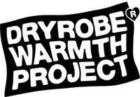 Dryrobe Warmth Project logo with black and white text on a black background
