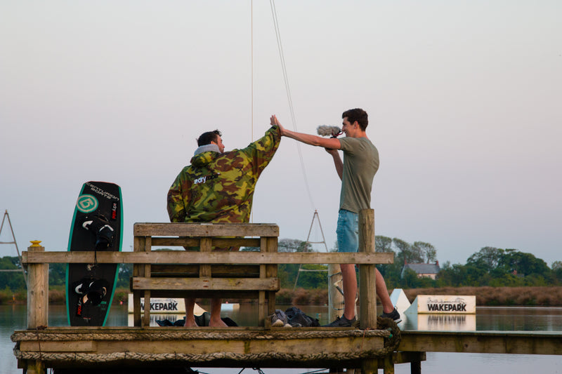 Wakeboarder David O'Caoimh filming a session on the water