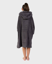 Girl with back to the camera wearing Kids Organic Towel dryrobe - Remix in Slate Grey Pink