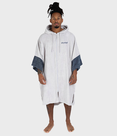 Studio shot male adult wearing Dryrobe® full zip towel 