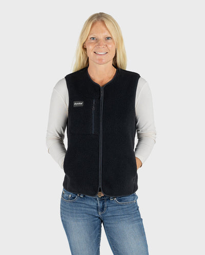 female in studio in Dryrobe® fleece gilet