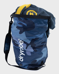 dryrobe Compression Travel Bag in Blue Camo showing towel inside