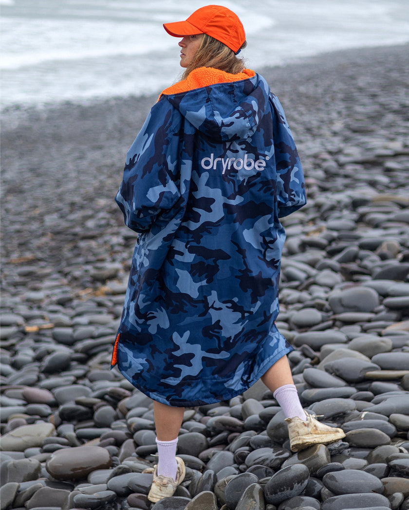Blue Camo Orange Long Sleeve Adult Changing Robe | Dryrobe® – Dryrobe® USA