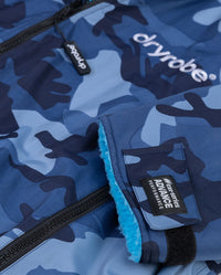 Close up of end of sleeve on dryrobe Advance Long Sleeve Changing poncho in Blue Camo Blue 