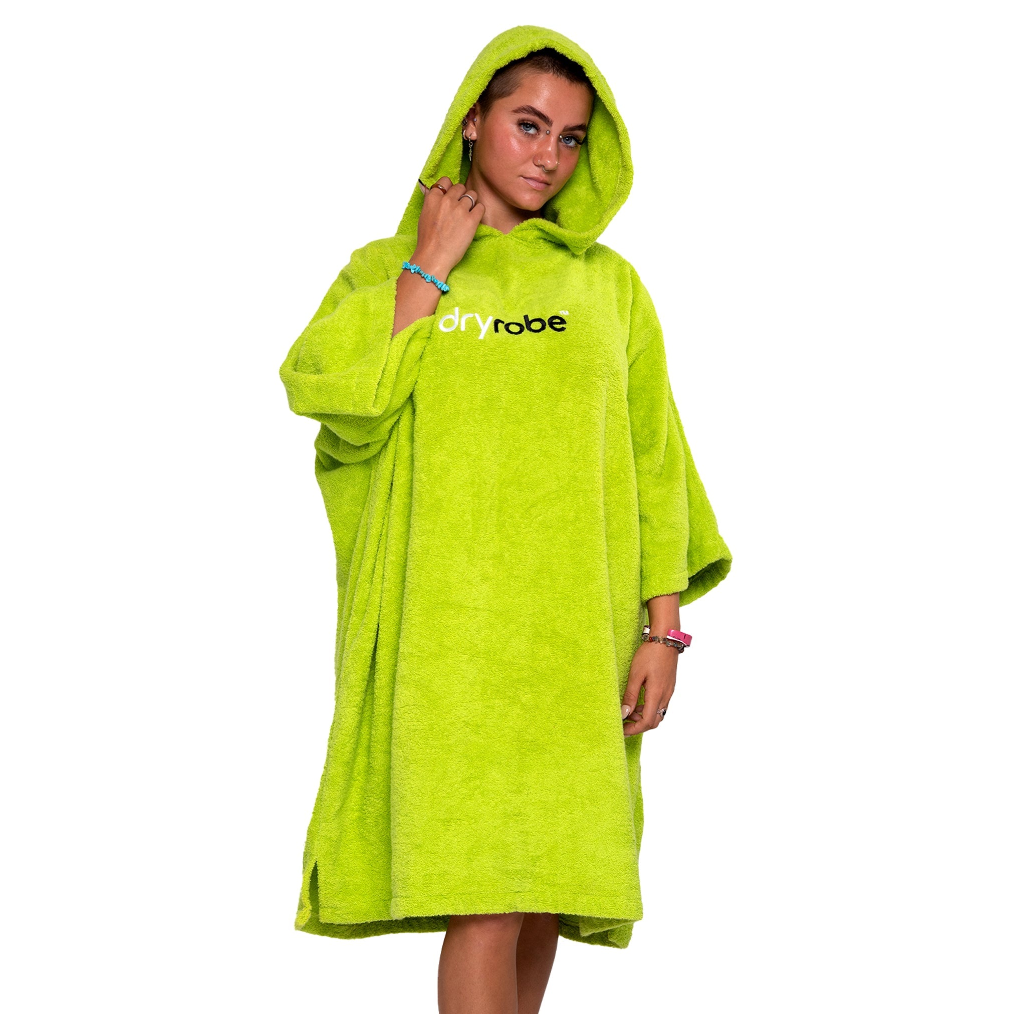 Girl wearing towel dryrobe® in lime