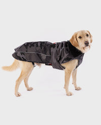 1|Labradoodle standing wearing Black Camo dryrobe® Dog